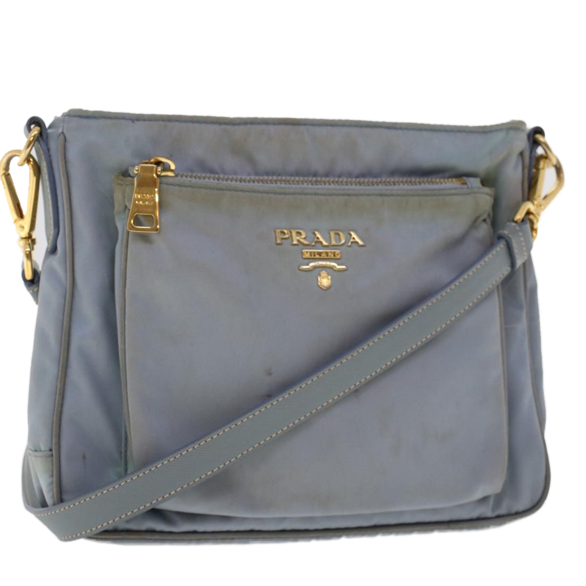 Prada Shoulder Bag Leather Nylon Blue