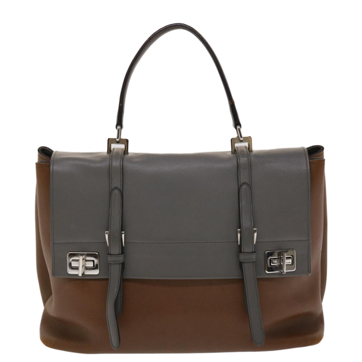 Prada Hand Bag 2Way Leather Brown Travel Bag 2Way Brown Fm2539