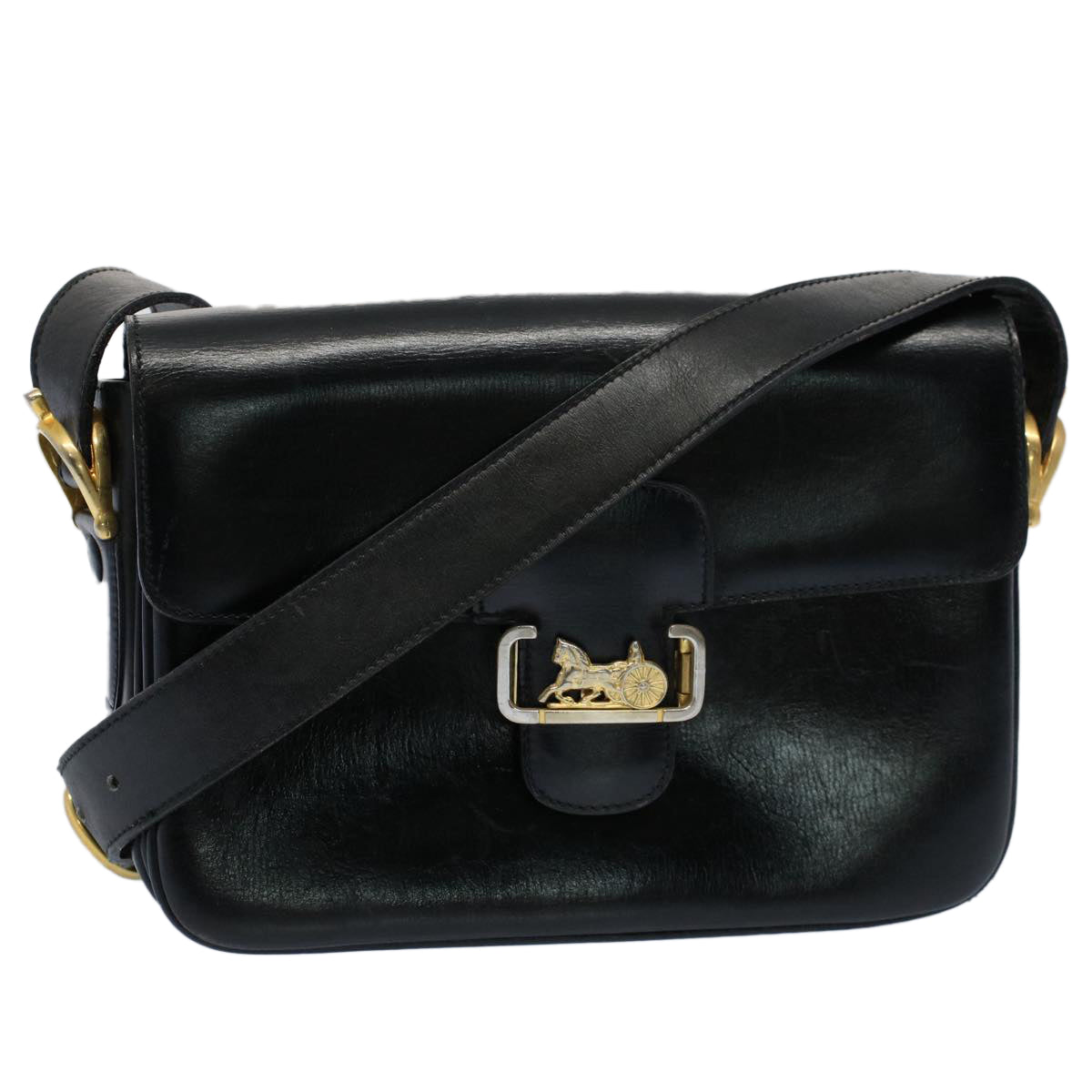 Luxury Horse Carriage Shoulder Bag Fm Leather Black