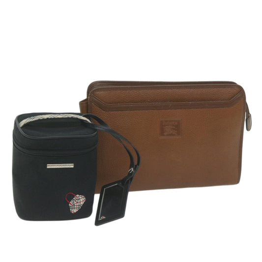 Burberry Luxury Cosmetic Clutch Bag 2Set Auth Fm3179 Leather Black Brown