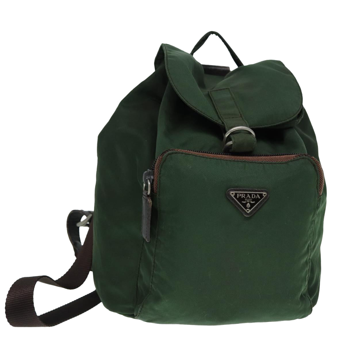Prada Backpack Khaki Auth Nylon Brown Silver