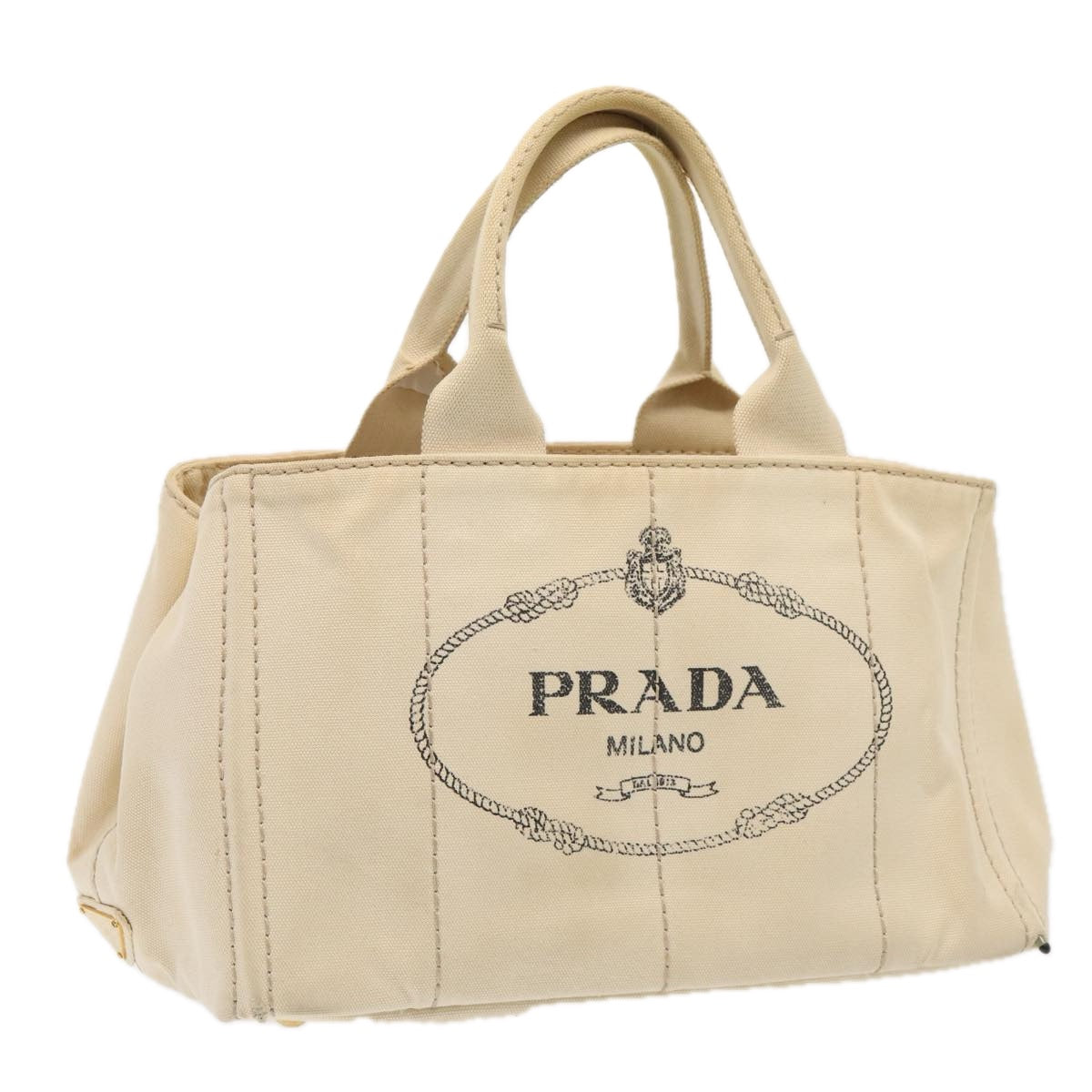 Prada Canapa Mm Hand Bag Auth Canvas White Gold Travel Bag