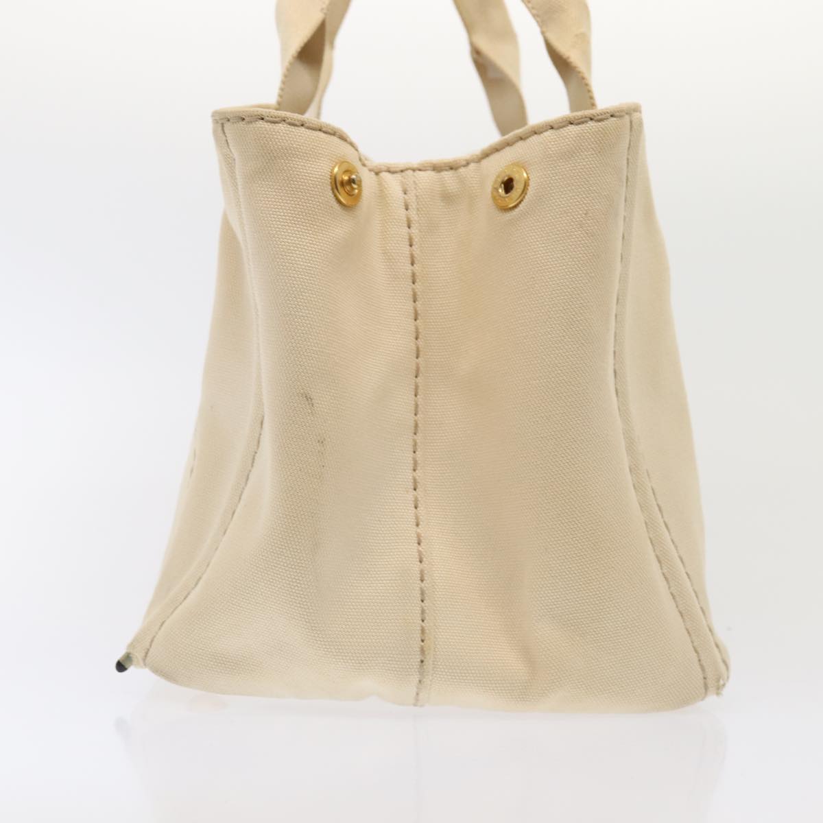 Prada Canapa Mm Hand Bag Auth Canvas White Gold Travel Bag