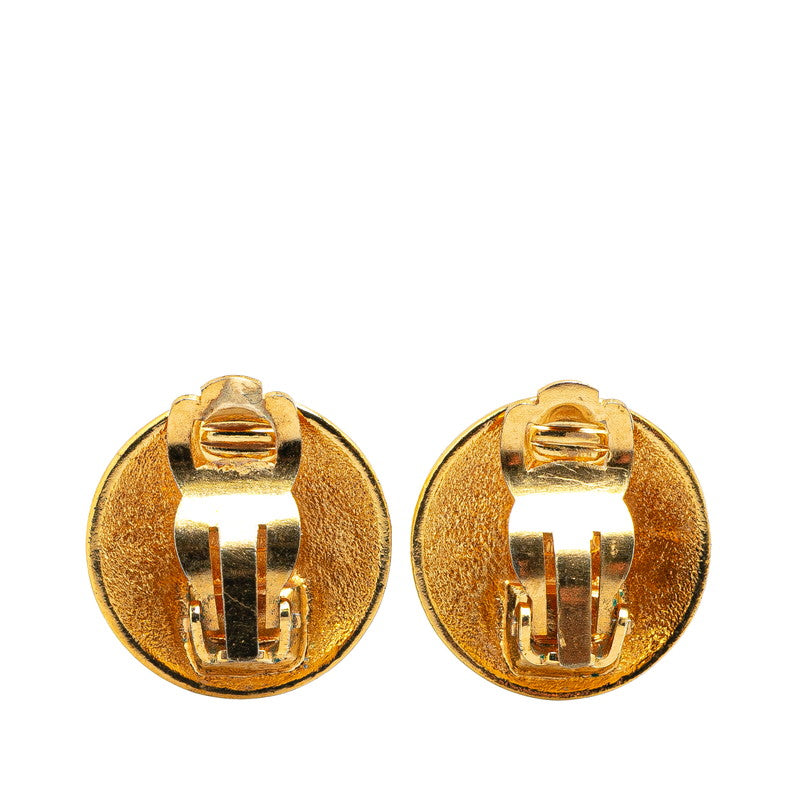 Chanel Gold Plated Coco Mark Crown Round Earrings Jewelry