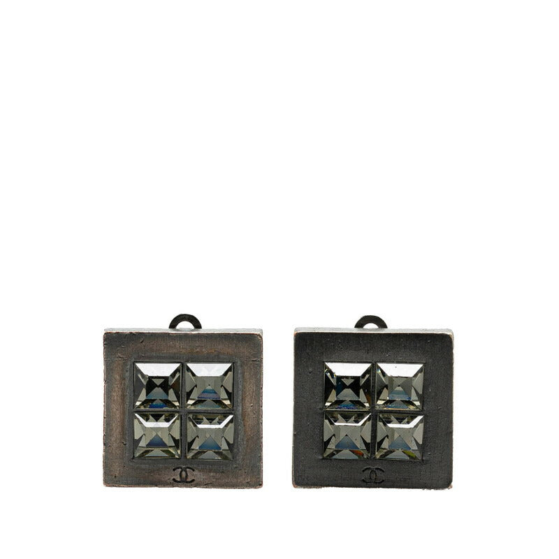 Chanel Metal Square Coco Mark Rhinestone Earrings Jewelry