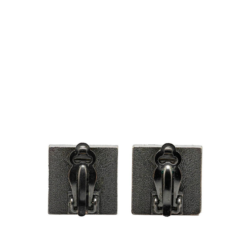 Chanel Metal Square Coco Mark Rhinestone Earrings Jewelry