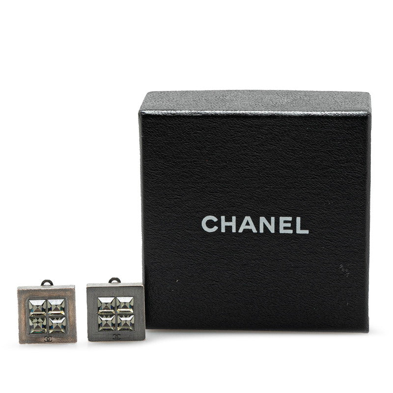 Chanel Metal Square Coco Mark Rhinestone Earrings Jewelry