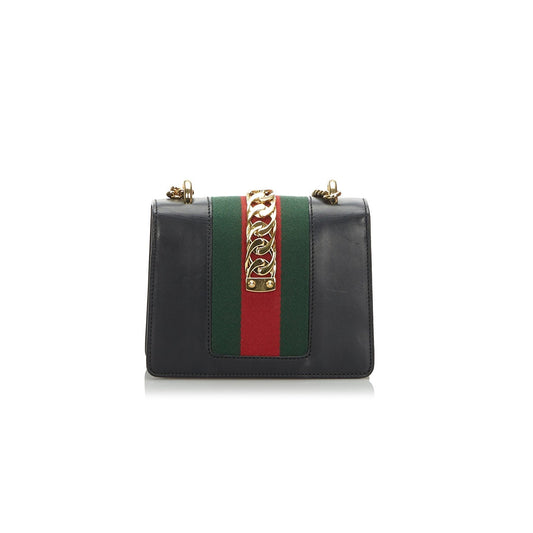 Gucci Web Chain Sylvie Shoulder Bag Leather Black