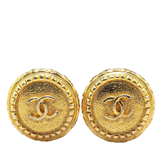 Gold Plated Coco Mark Earrings Jewelry Very Good