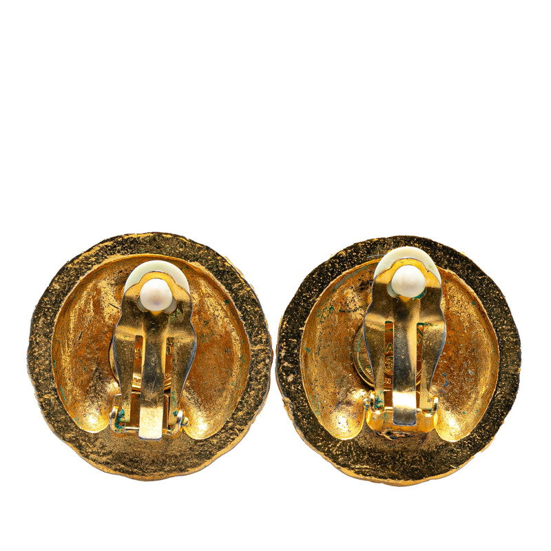 Gold Plated Coco Mark Earrings Jewelry Very Good