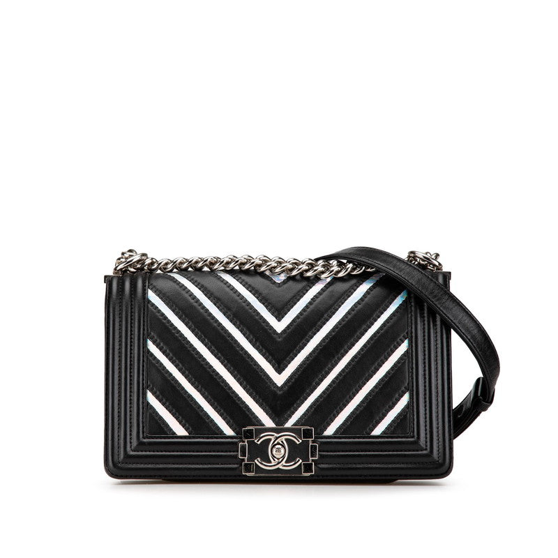 Chanel Boy Chevron V Stitch Lambskin Patent Leather Shoulder Bag
