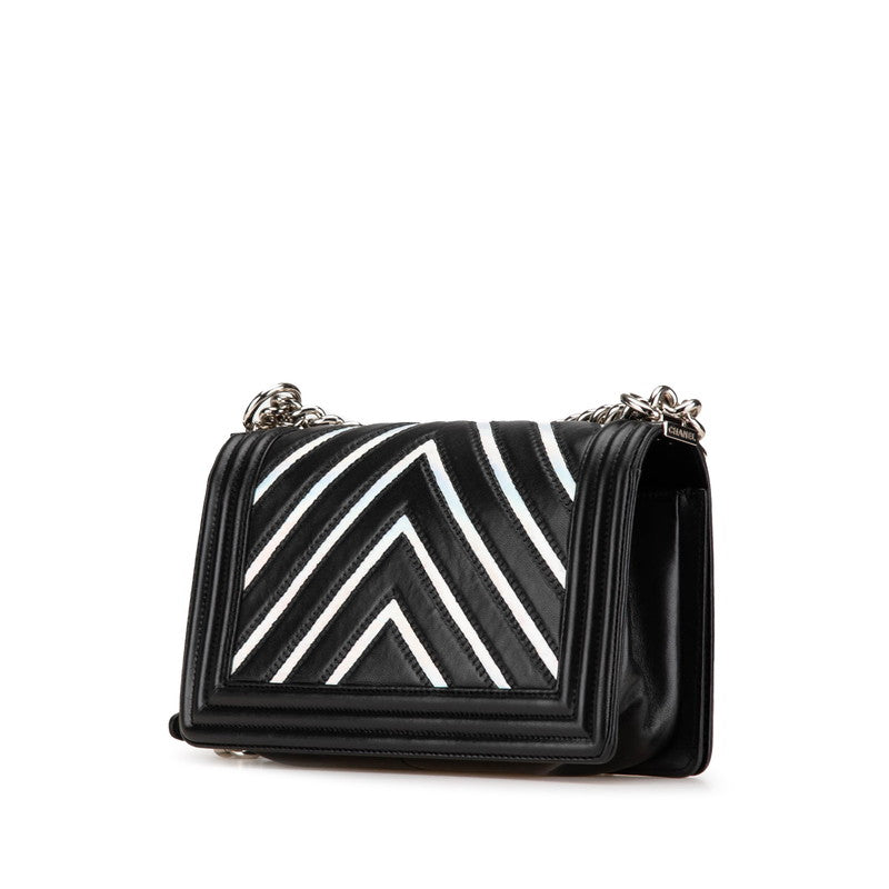 Chanel Boy Chevron V Stitch Lambskin Patent Leather Shoulder Bag