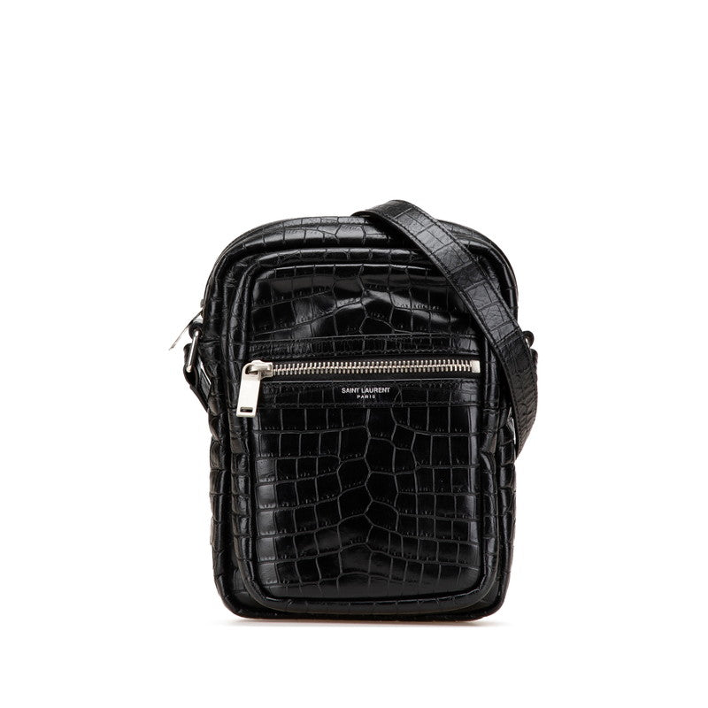 YSL Saint Laurent Sid Croco Shoulder Bag Leather Embossed