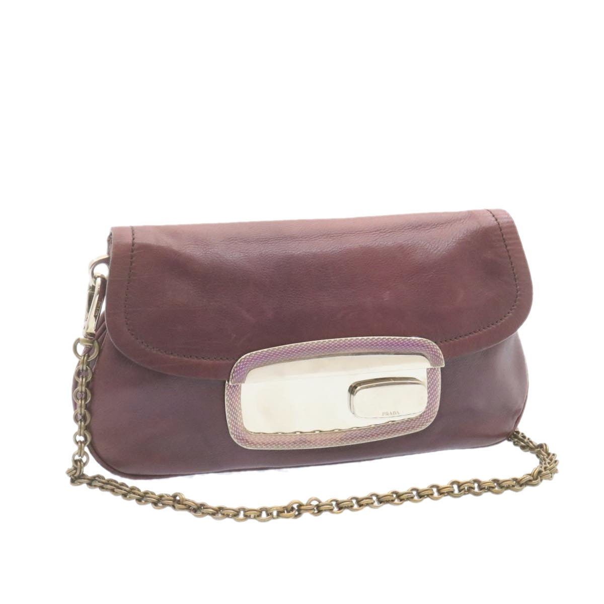 Prada Shoulder Bag Leather Purple Chain