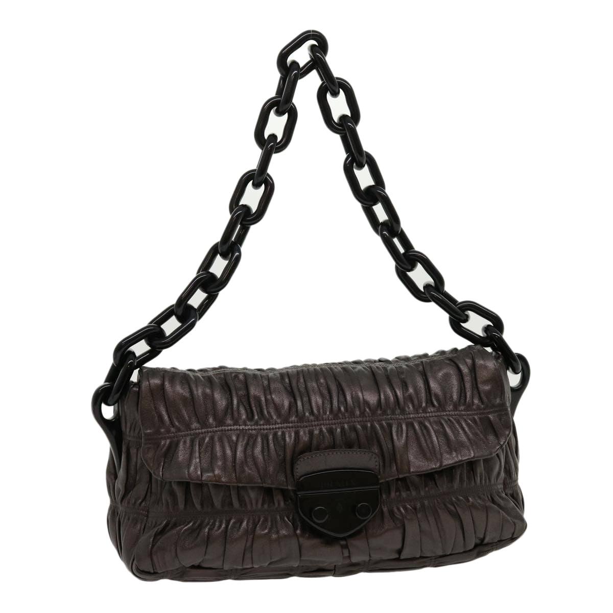 Prada Shoulder Bag Leather Brown Chain