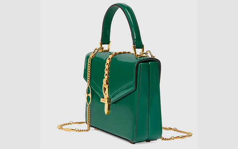 Gucci Sylvie Leather Patent Mini Top Handle Travel Bag Leather Mini