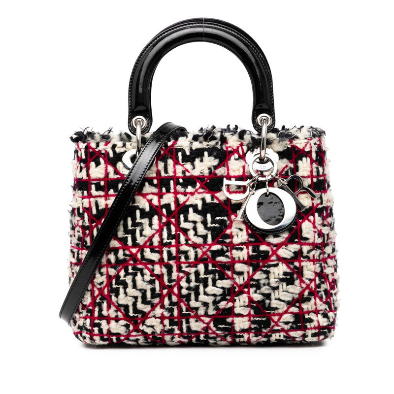 Dior Lady Cannage Tweed 2Way Bag Leather Travel Bag