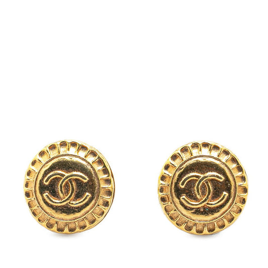 Gold Plated Coco Mark Round Earrings Jewelry Polished
