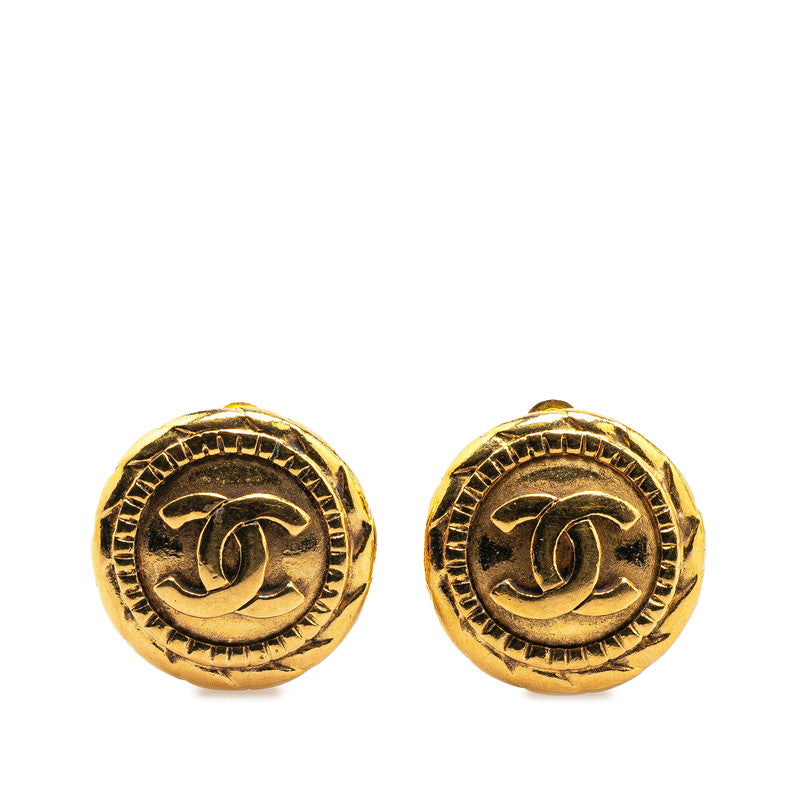 Gold Plated Coco Mark Round Earrings Jewelry Modern