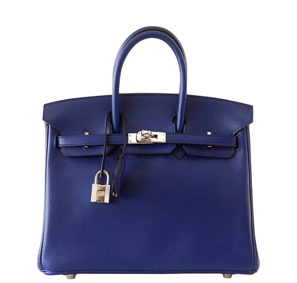 Hermes Birkin Bleu Saphir Bag Swift Palladium Travel Bag
