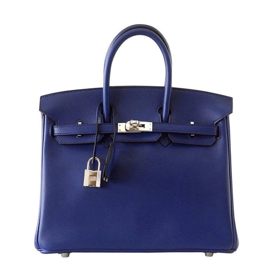 Hermes Birkin Bleu Saphir Bag Swift Palladium Travel Bag