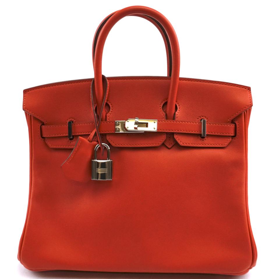 Hermes Birkin Elegant Handbag Tote Capucine With Orange Leather Red Tote Bag