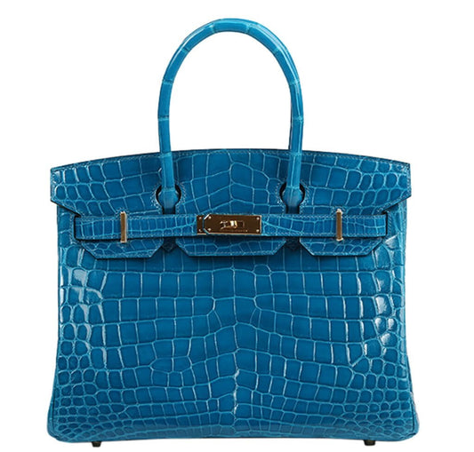 Hermes Birkin Bag Izmir Crocodile Blue Travel Bag