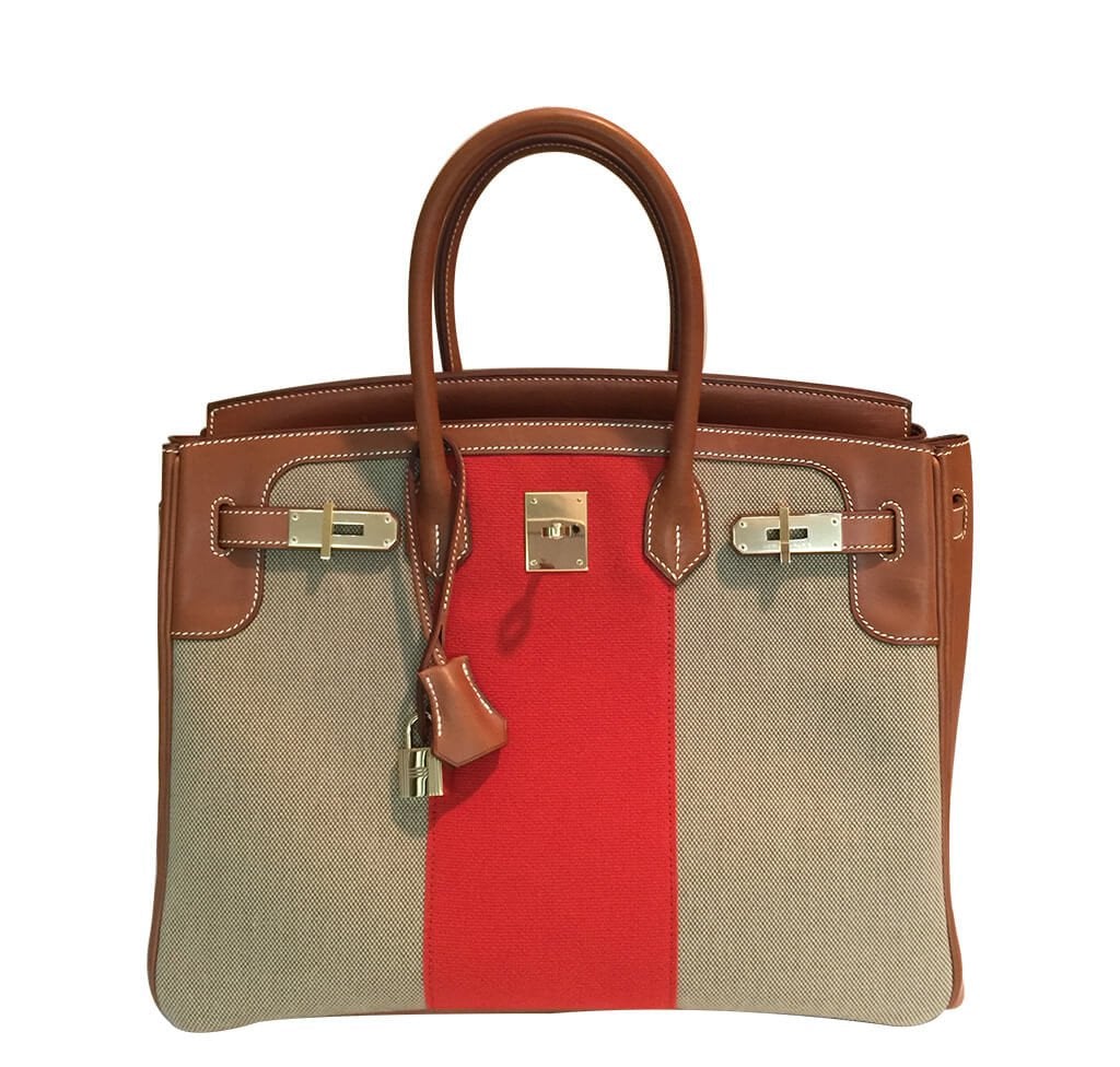 Hermes Birkin Flag Bag Toile Limited Edition Orange Tan Travel Bag