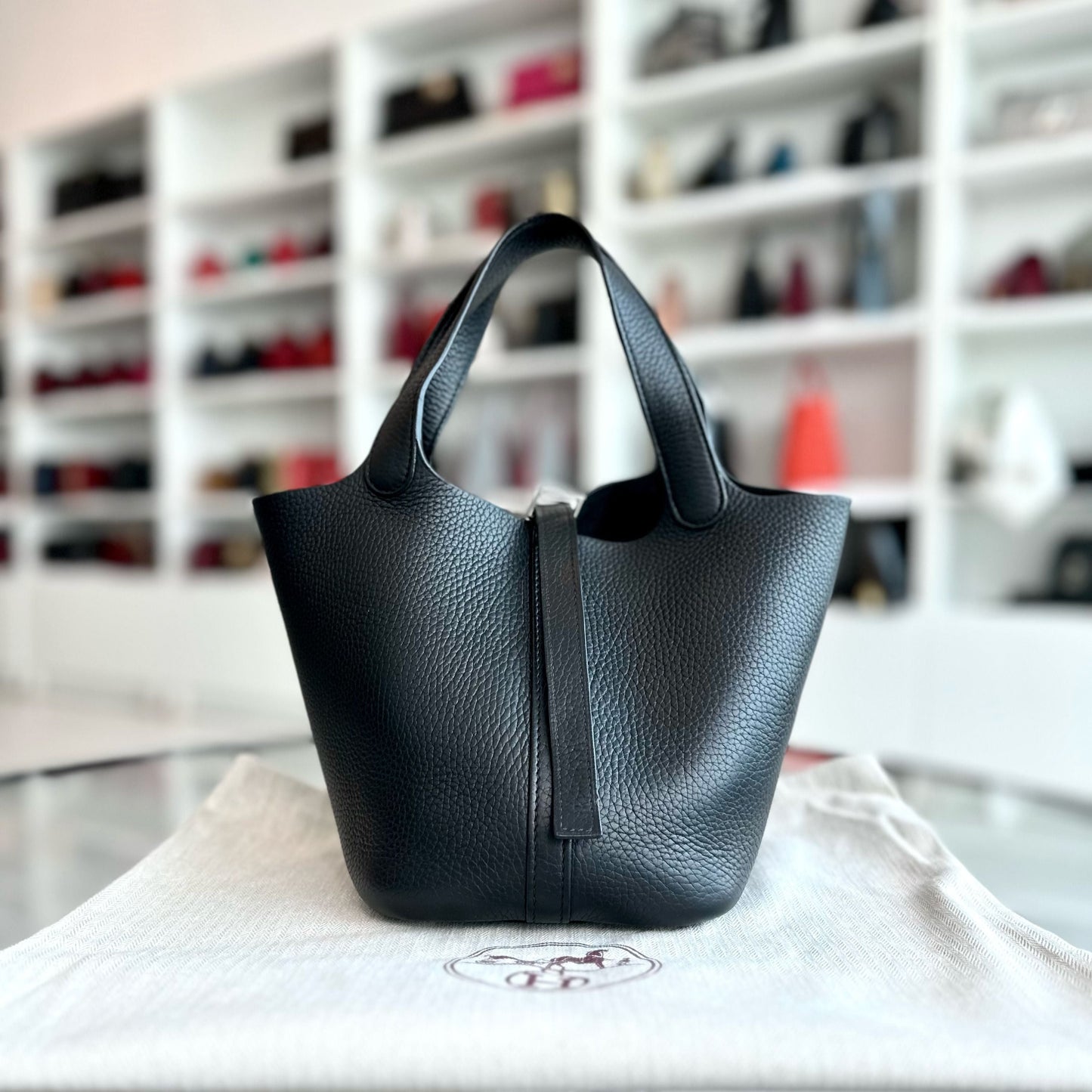 Hermes Picotin Square Clemence Shw Handbag Black Travel Bag