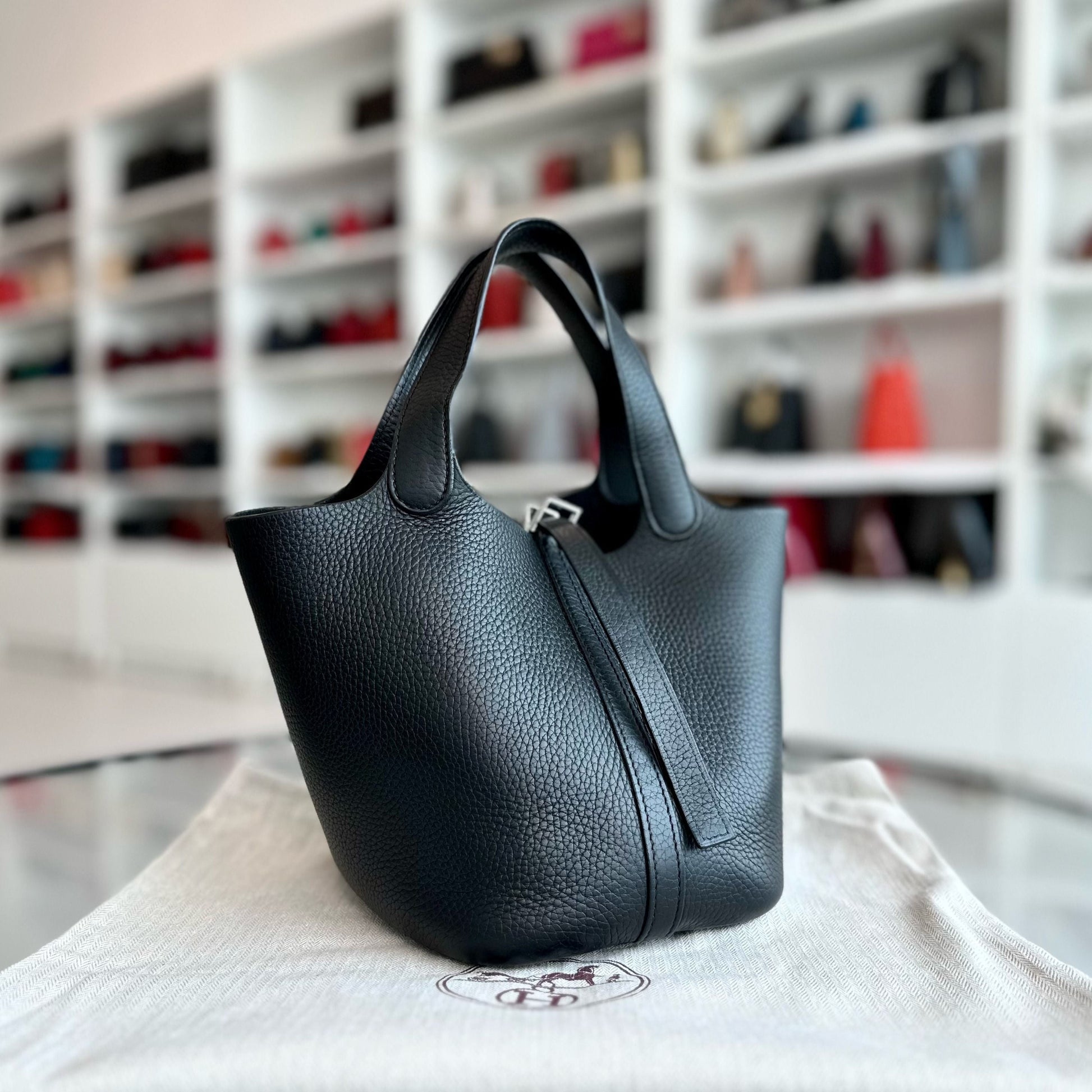 Hermes Picotin Square Clemence Shw Handbag Black Travel Bag