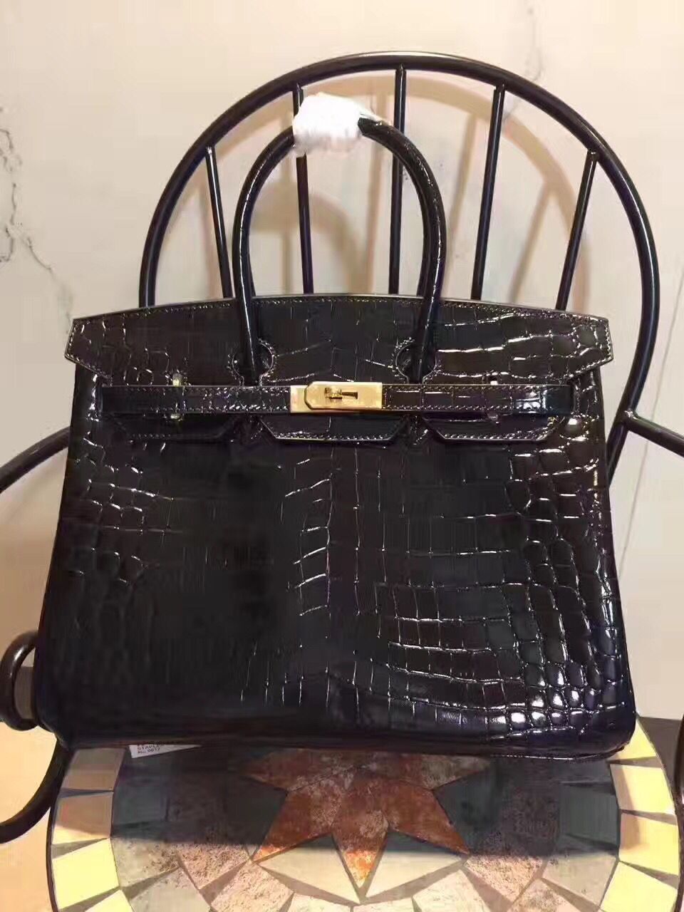 Hermes Luxury Birkin Cm Crocodile Handbag Leather Black Travel Bag