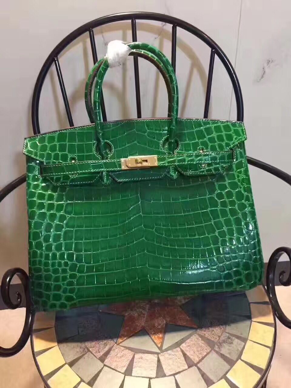 Hermes Luxury Birkin Cm Crocodile Handbag Leather Green Travel Bag