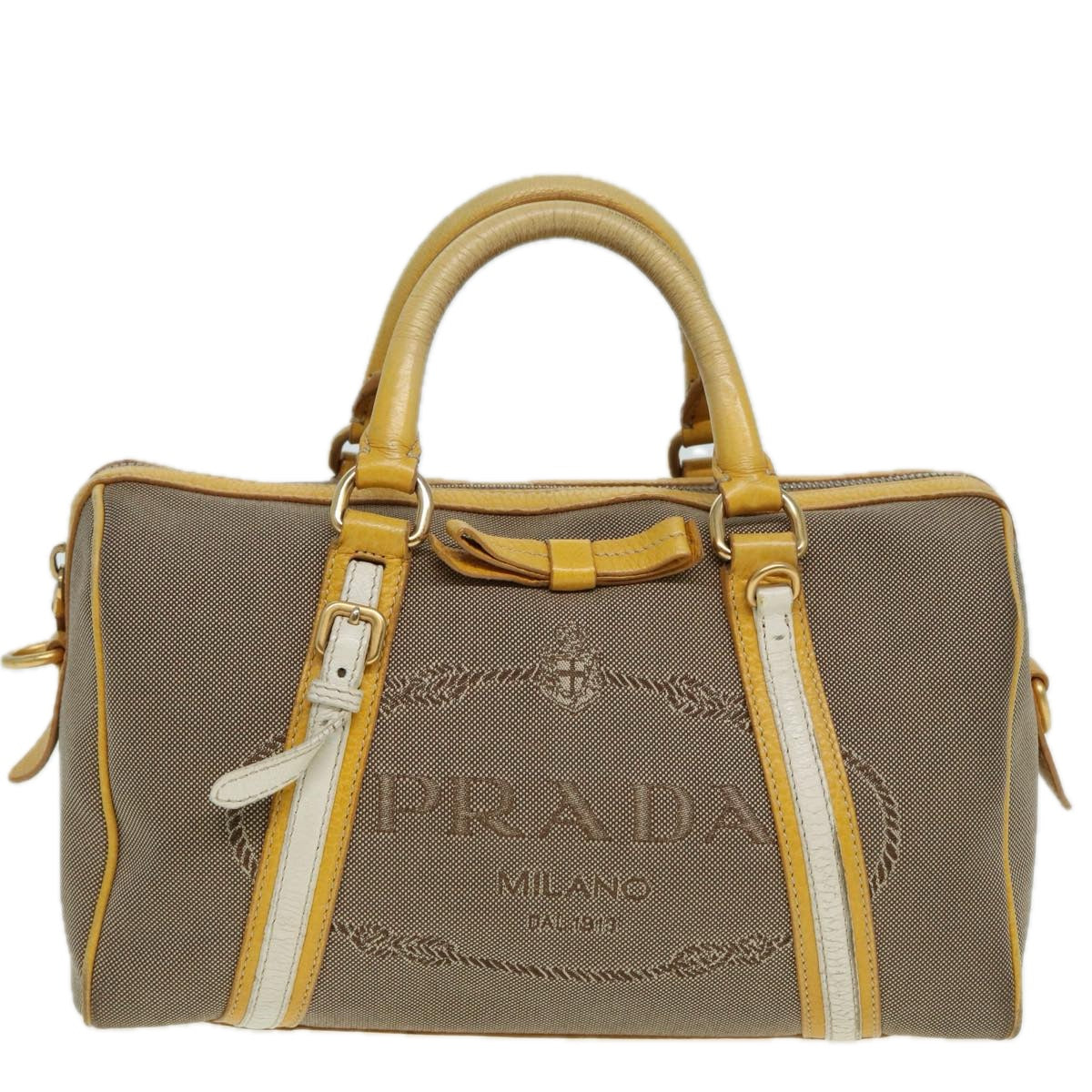 Prada Hand Bag Auth Canvas Beige Yellow Travel Bag