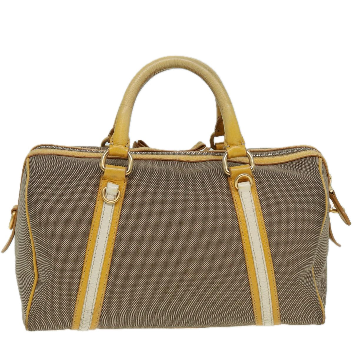 Prada Hand Bag Auth Canvas Beige Yellow Travel Bag