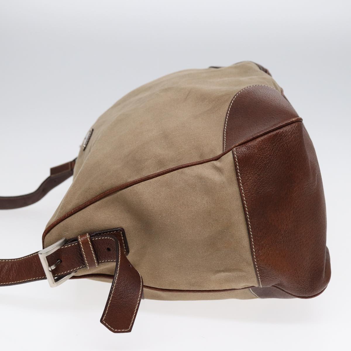 Prada Shoulder Bag Auth Leather Canvas Brown
