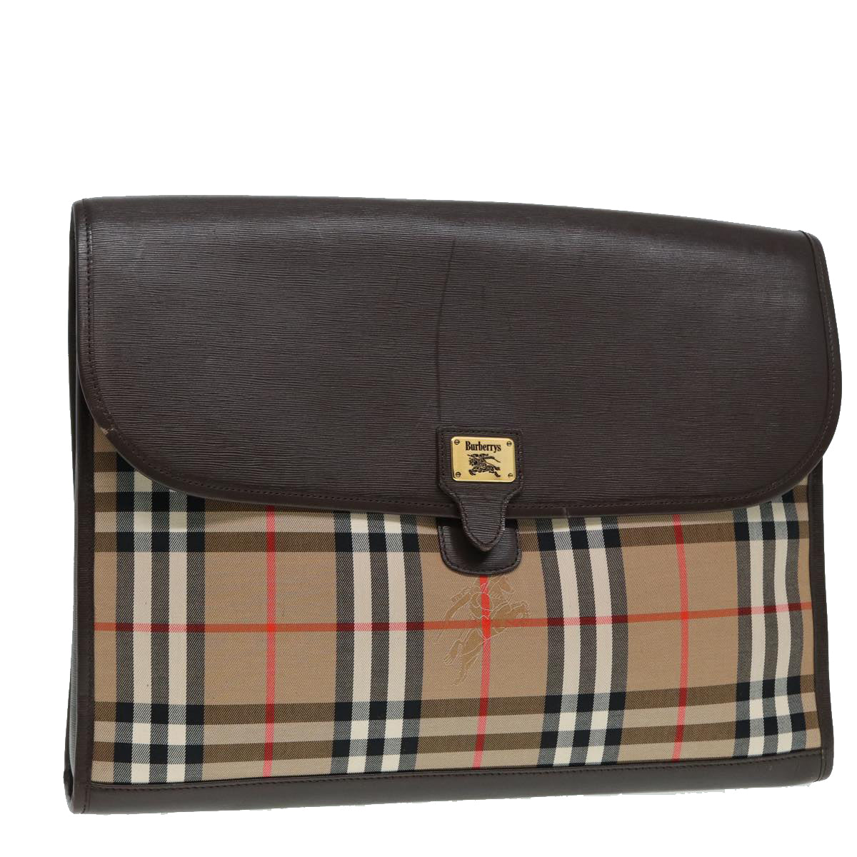 Burberry Luxury ss Nova Check Clutch Bag Auth Hk1568 Leather Canvas Brown