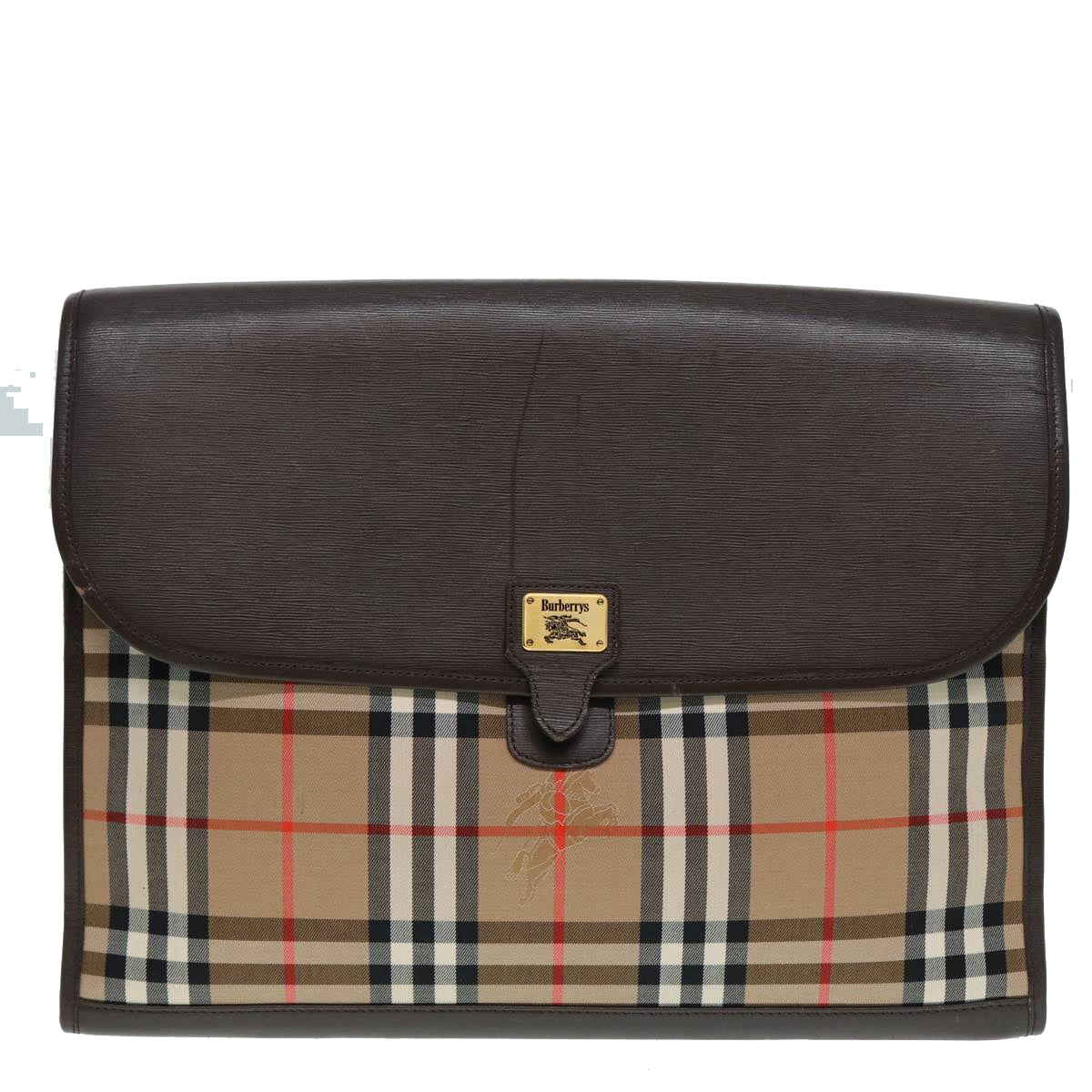 Burberry Luxury ss Nova Check Clutch Bag Auth Hk1568 Leather Canvas Brown