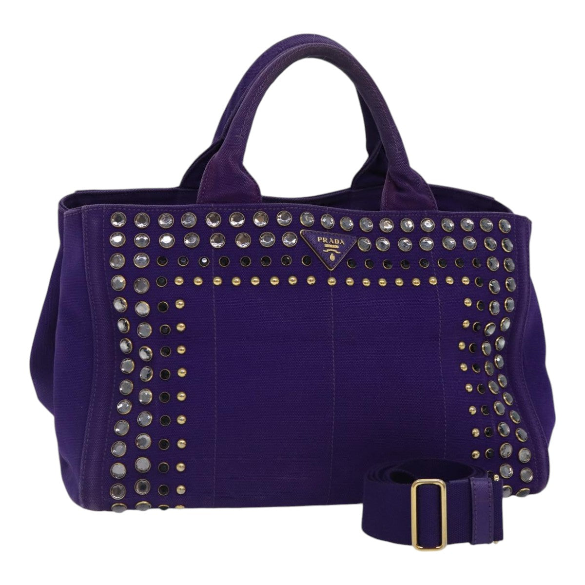 Prada Hand Bag Auth Canvas Gold Purple Travel Bag
