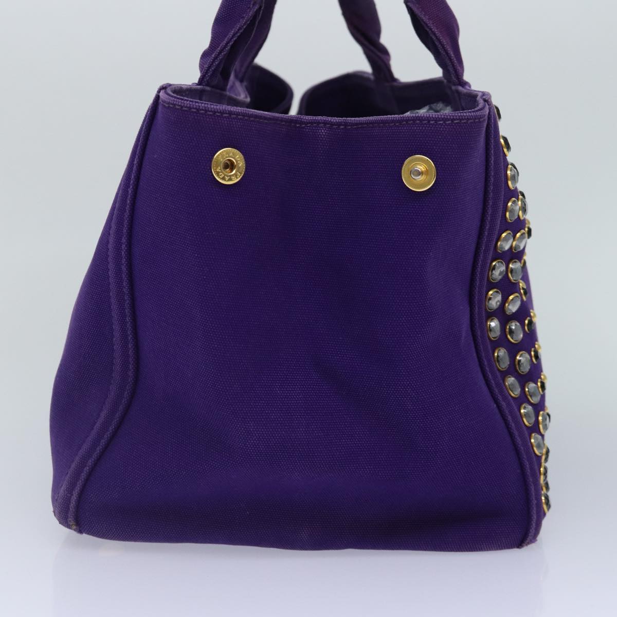 Prada Hand Bag Auth Canvas Gold Purple Travel Bag