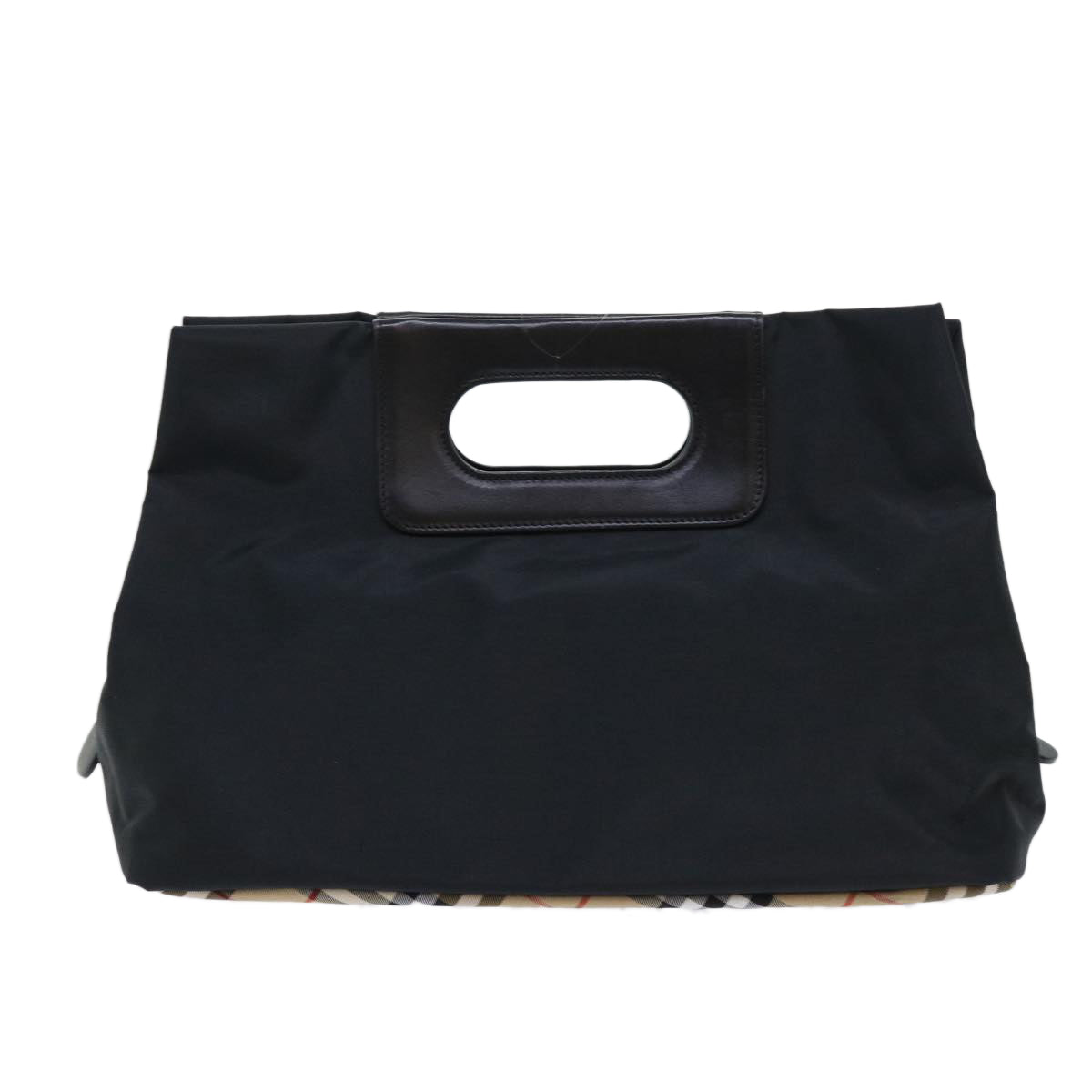 Burberry Luxury ss Nova Check Label Hand Bag Auth Nylon Black Beige Travel Bag Beige Auth Hk826
