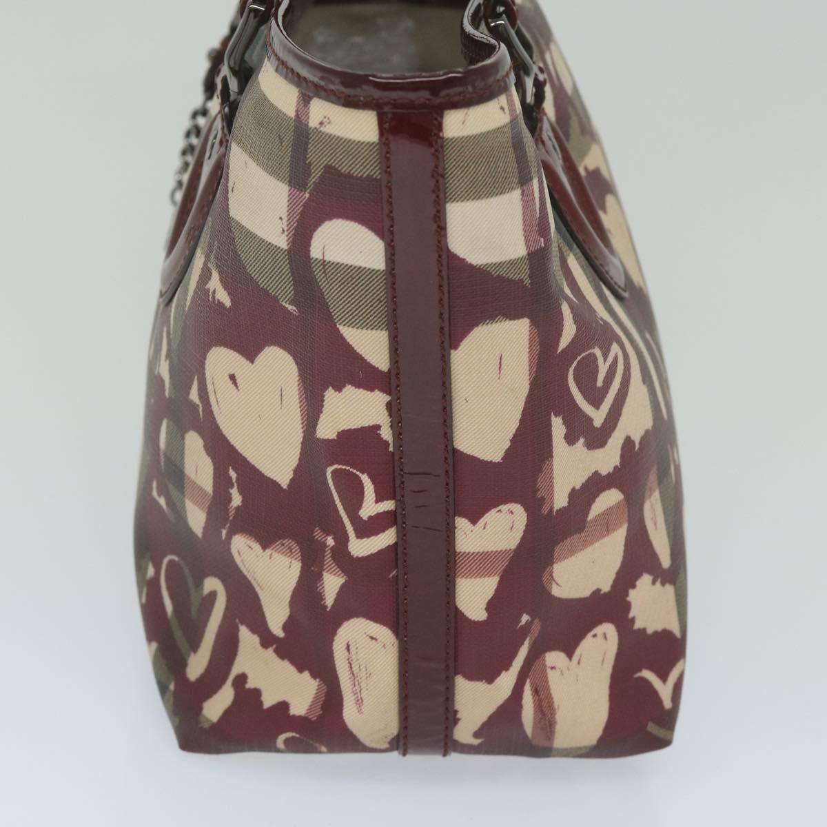 Burberry Luxury Nova Check Tote Bag Pvc Auth Hk959 Leather Red