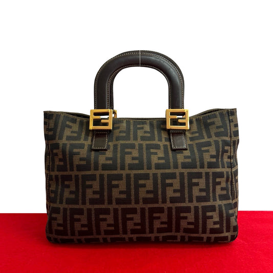 Fendi Zucca Handbag Leather Canvas Travel Bag Leather Handbag 3