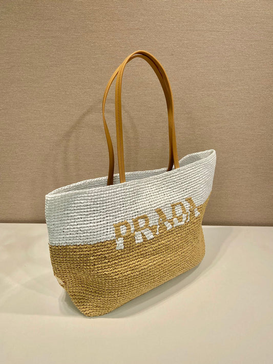 Prada Bolsa Tote Crochê Couro Tote Bag Croche E Couro