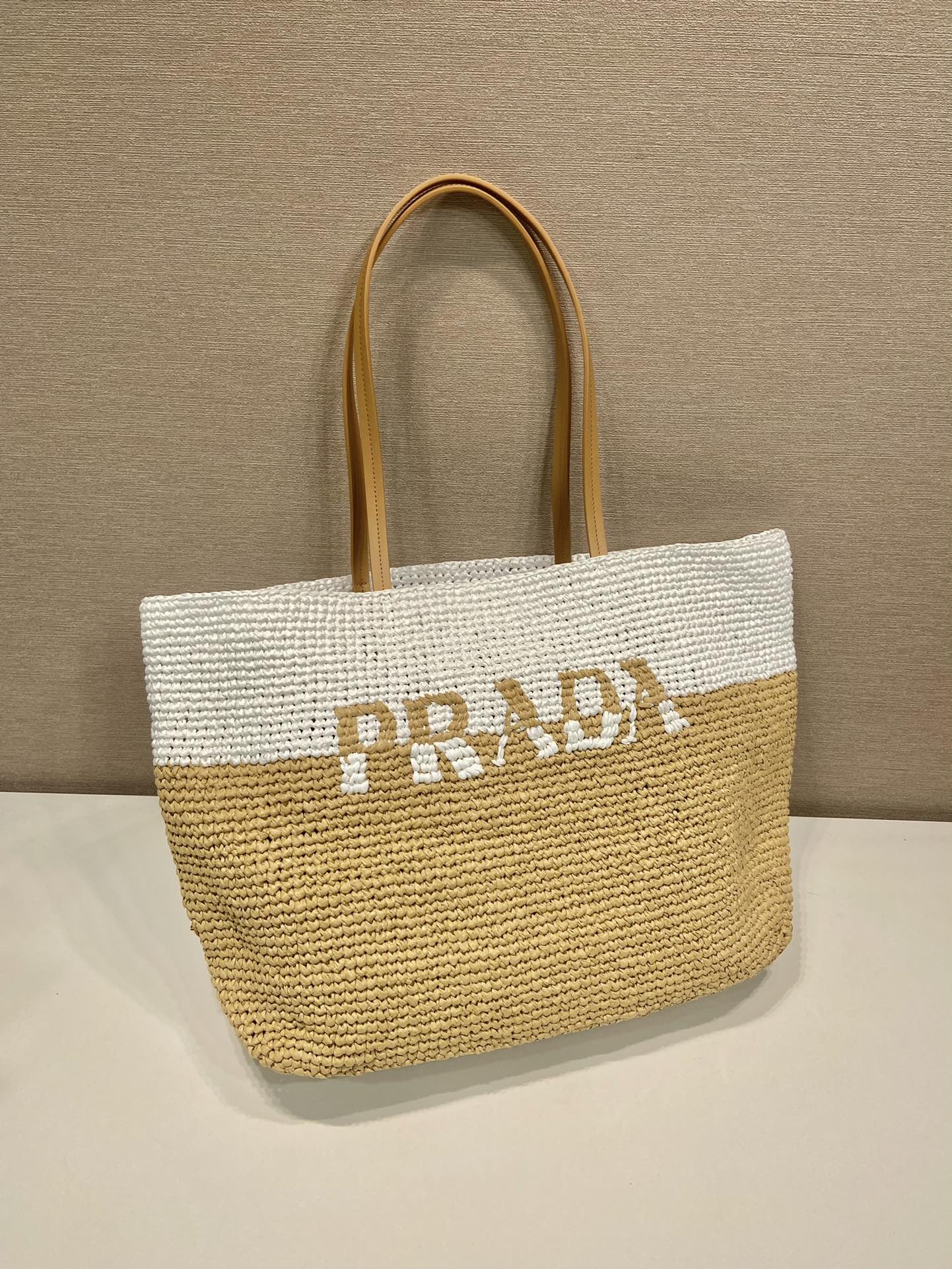 Prada Bolsa Tote Crochê Couro Tote Bag Croche E Couro