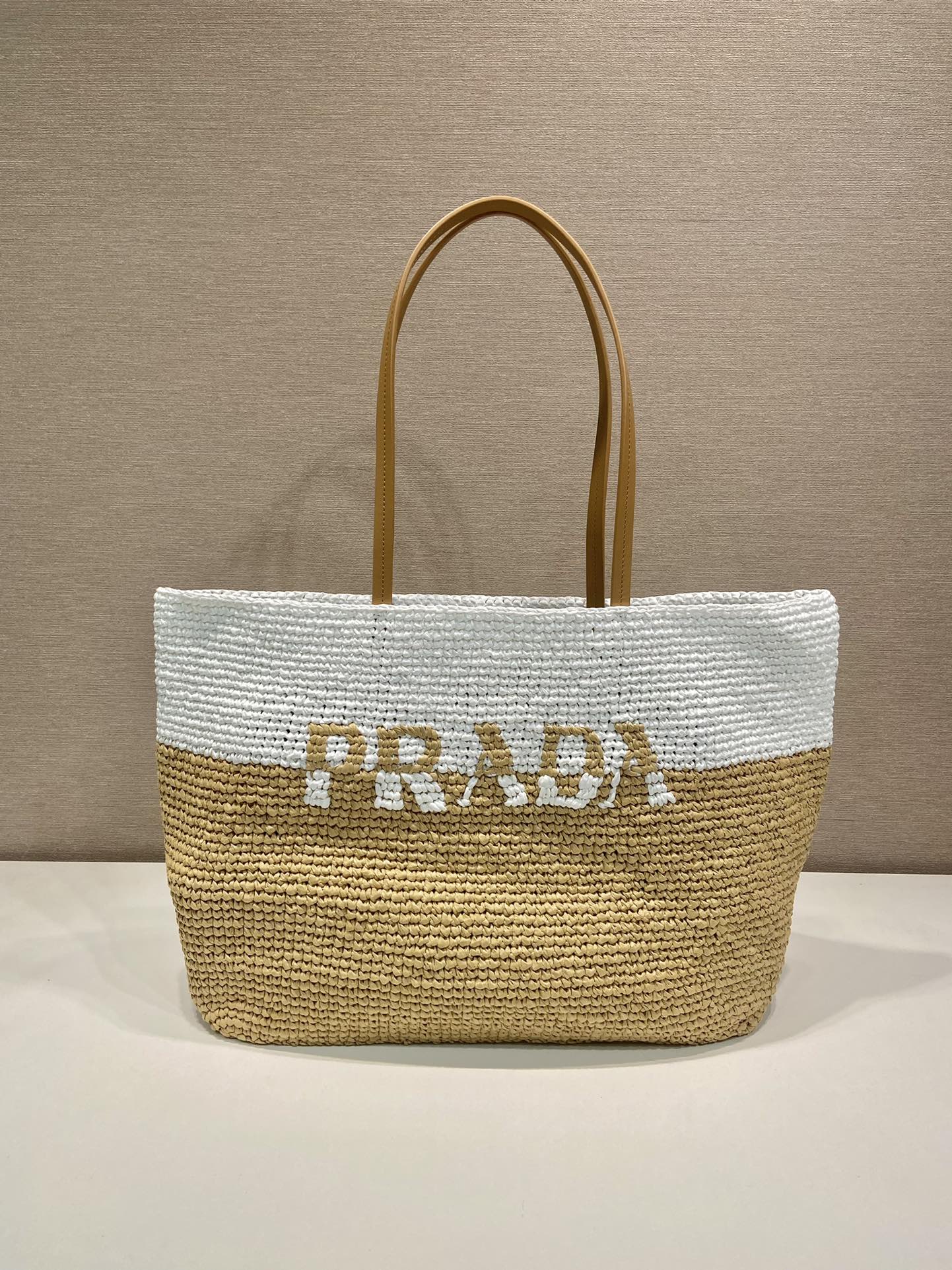 Prada Bolsa Tote Crochê Couro Tote Bag Croche E Couro