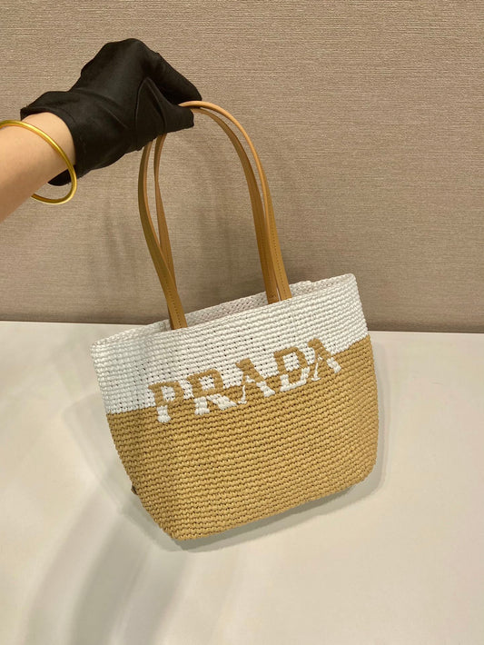Prada Bolsa Tote Crochê Couro Tote Bag