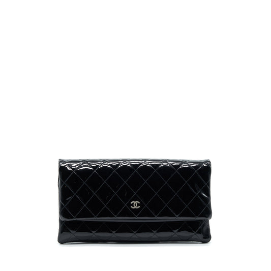 Chanel Fold Over Patent SHW Black Leather Clutch Bag
