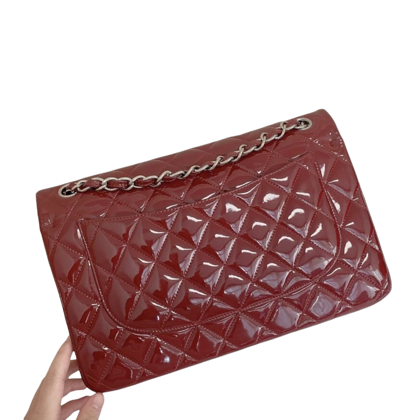 Chanel Double Jumbo Patent SHW Handbag Red Large Shoulder Bag