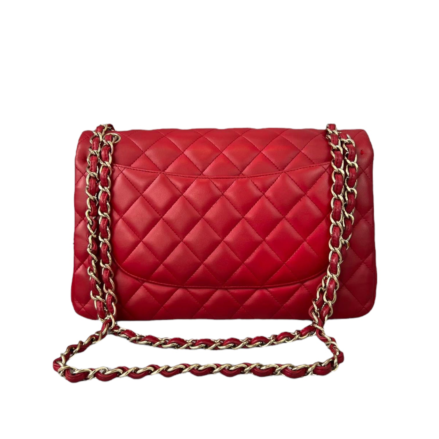 Chanel Double Jumbo Lambskin GHW Handbag Red Large Shoulder Bag