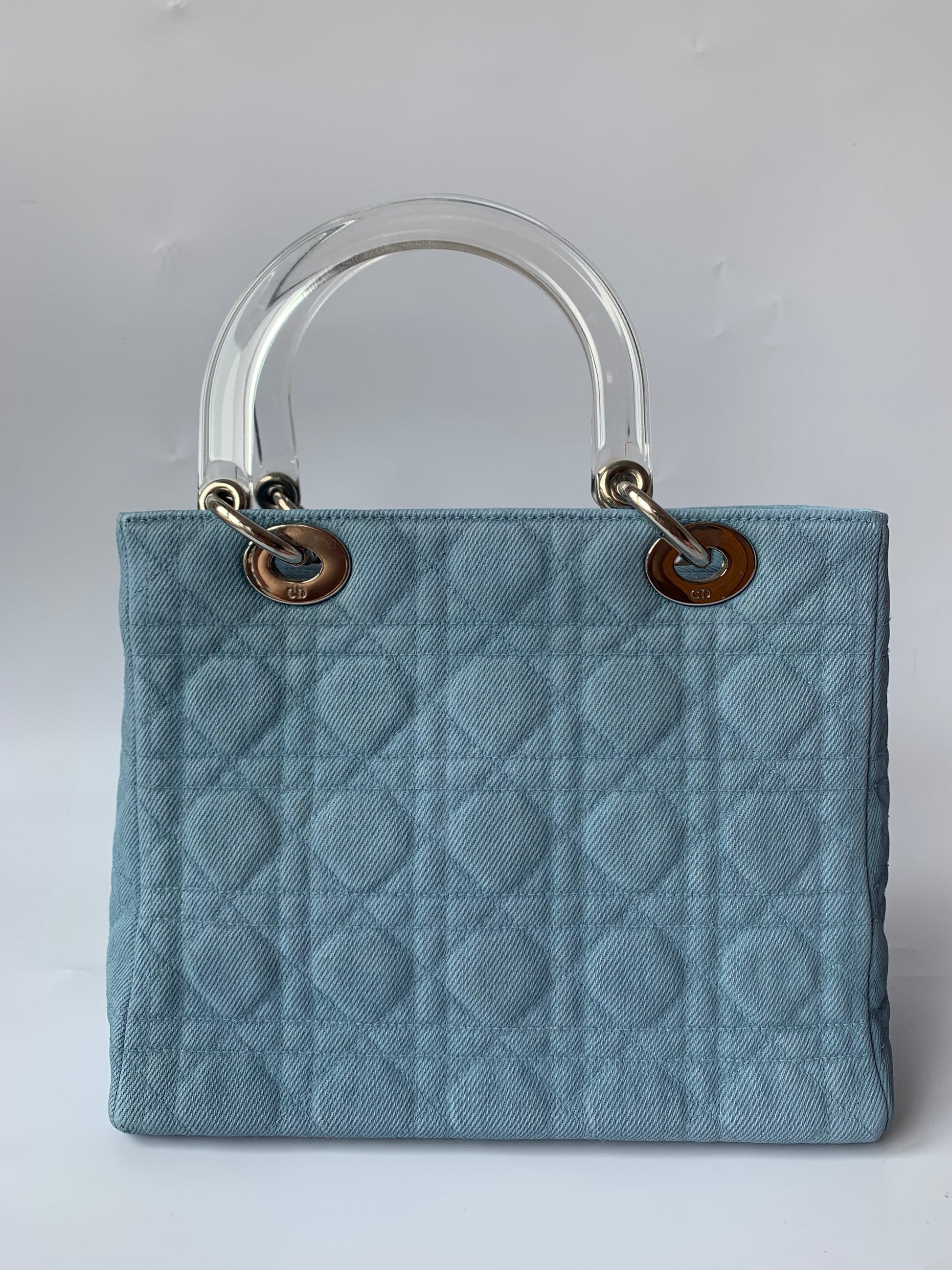 Dior Lady Size Handbag Denim Medium Travel Bag